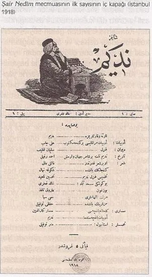 Şair Nedim mecmuası ilk sayı iç kapak ( 1918)