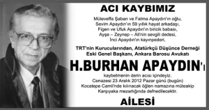 Av. Burhan Apaydın için verilen vefat ilanı