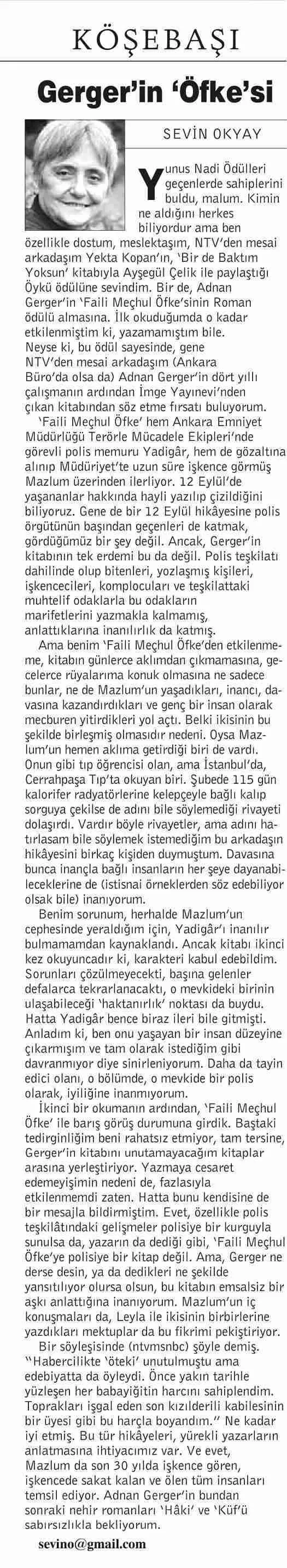 Radikal- Sevin Okyay'ın yazısı
