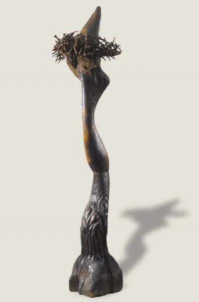 Coronet composition built up by metal nails on wooden figure