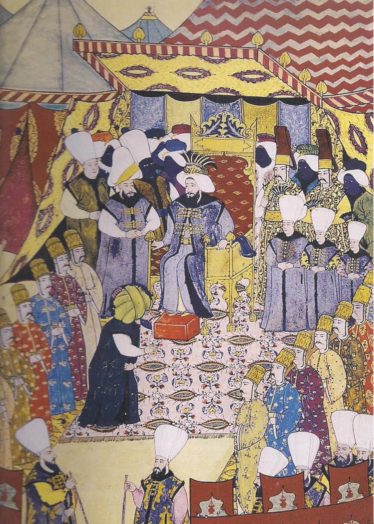 Sultan III. Ahmed Okmeydanın'nda kurulan saltanat çadırında (Surname-i Vehbi)