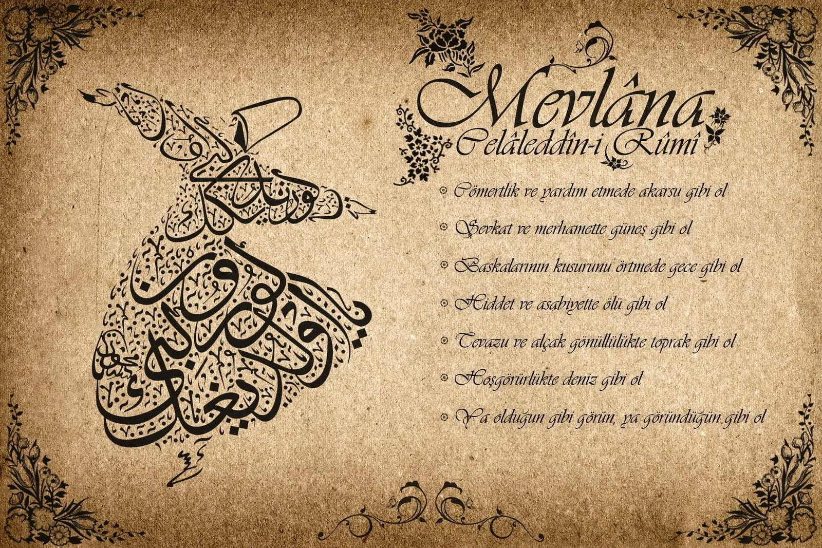 Bir Mevlana Celaleddin kartpostalı