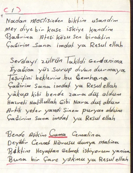 Çağrım Sana -Kendi el yazısıyla
